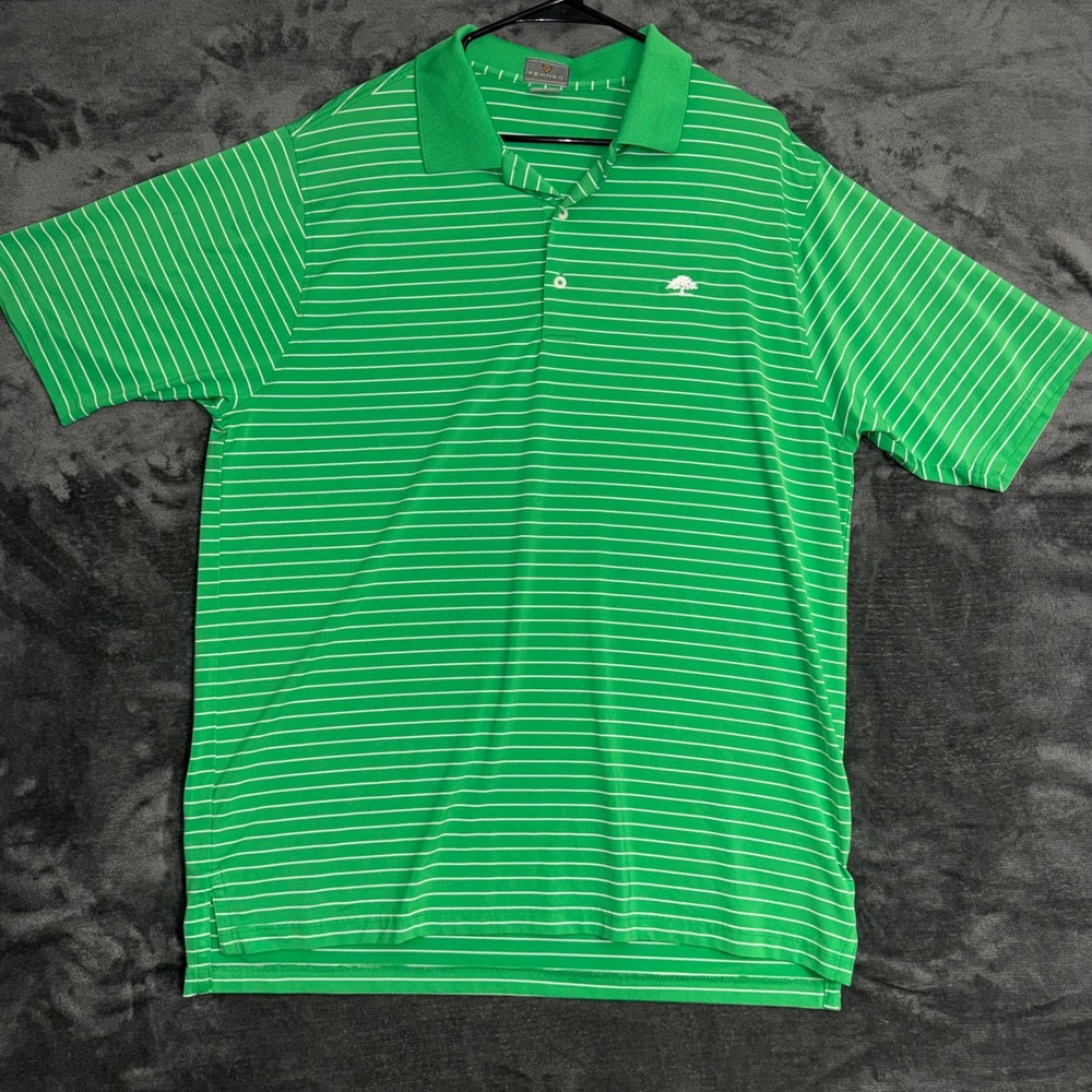Fennec Highly Evolved Mens Green Striped Short Sleeve Polo Shirt Tree Logo L